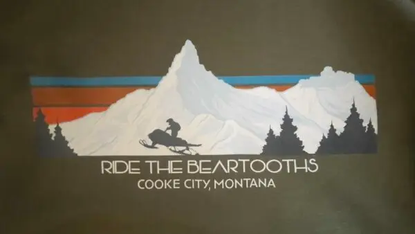Close up olive ride the beartooths sweatshirt - front - Cooke City