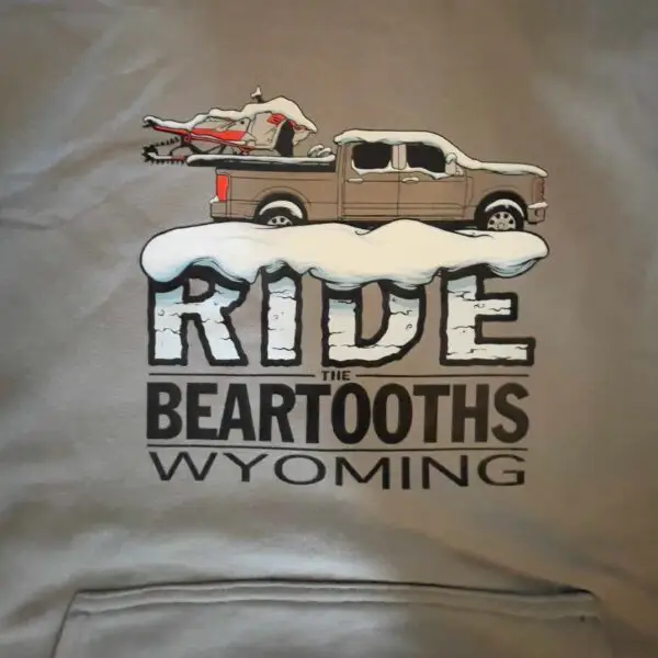 Close up sled deck sweatshirt - gray - wyoming - front