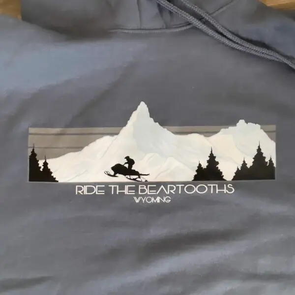 Close up gray ride the beartooths sweatshirt - front - wyoming