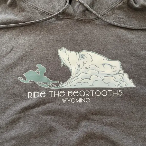Close up heather gray ride the beartooths sweatshirt